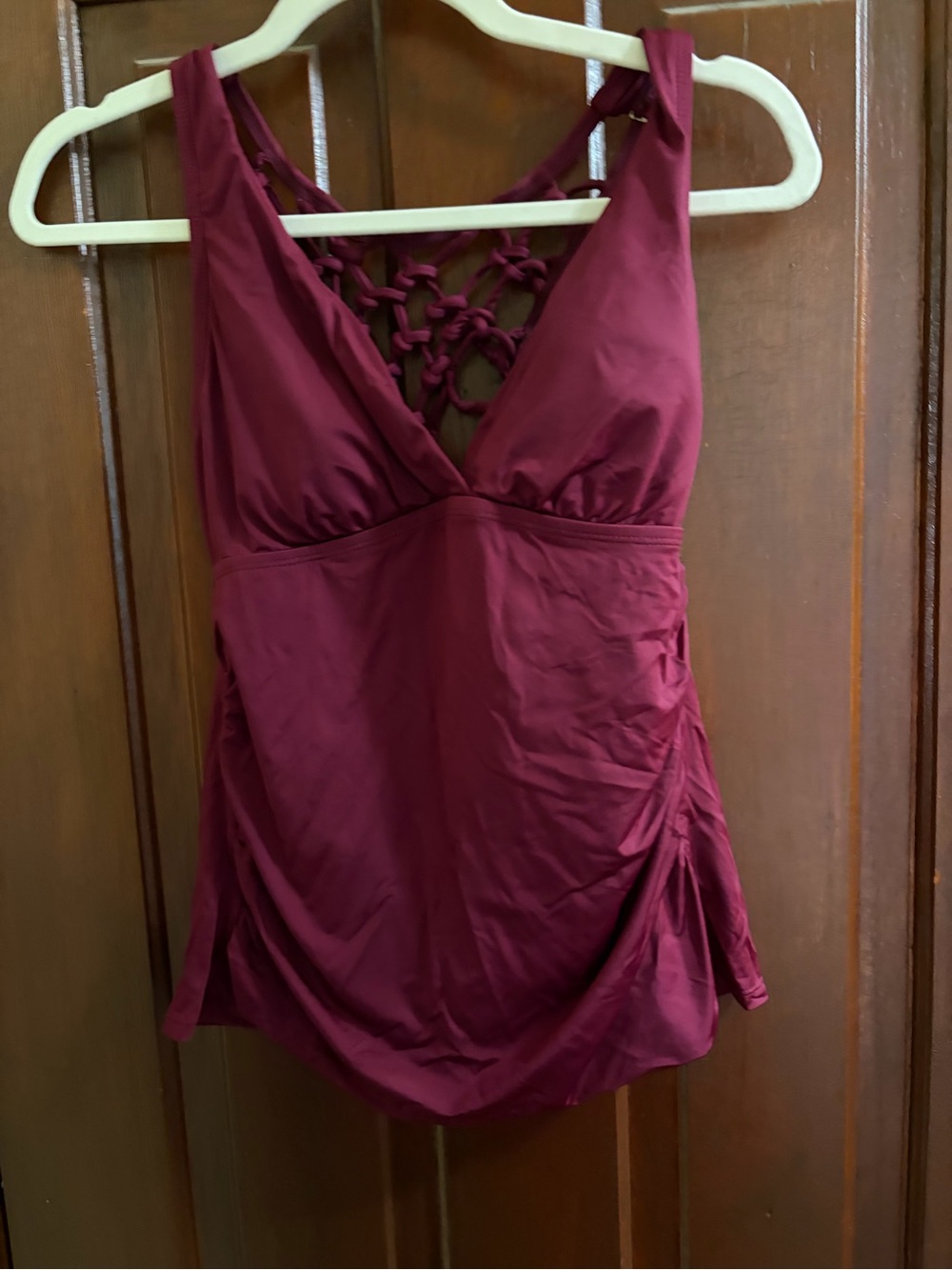 Jantzen Deep Wine Macramé Back Tankini Top